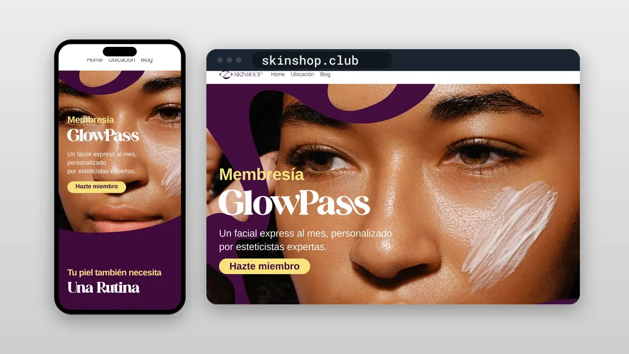 Web de Skin Shop en computadora y teléfono
